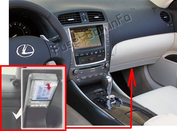 Sigortaların yolcu bölmesindeki yeri: Lexus IS200d / IS220d / IS250d (XE20; 2006-2013)