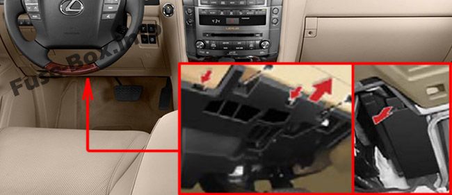 Sigortaların yolcu bölmesindeki yeri: Lexus LX 570 (2008-2015)