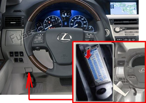 Sigortaların yolcu bölmesindeki yeri: Lexus RX350 (AL10; 2010-2015)