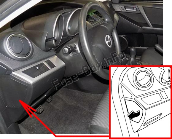 Sigortaların yolcu bölmesindeki yeri: Mazda 3 (BL; 2010-2013)