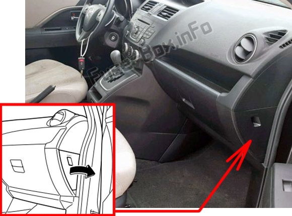 Sigortaların yolcu bölmesindeki yeri: Mazda 5 (2011-2018)
