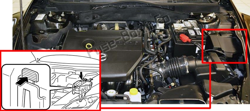 Sigortaların motor bölmesindeki yeri: Mazda 6 (GH1; 2009-2012)