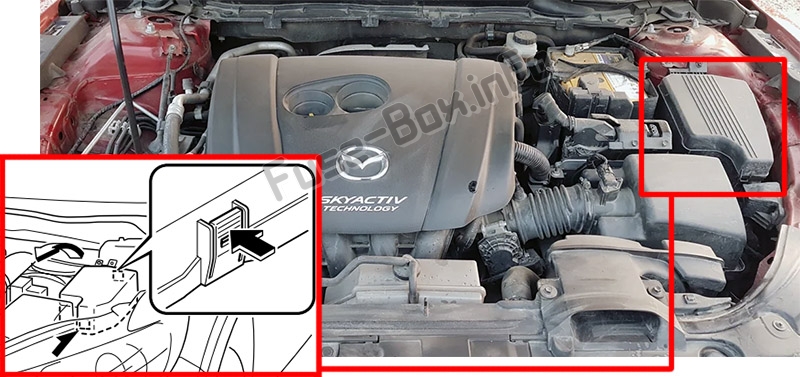 Sigortaların motor bölmesindeki yeri: Mazda 6 (GJ1/GL; 2013-2019 ..)