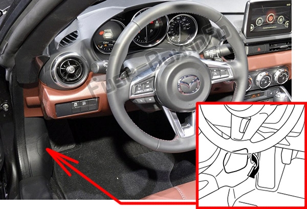 Sigortaların yolcu bölmesindeki yeri: Mazda MX-5 Miata (ND; 2016-2019 ..)