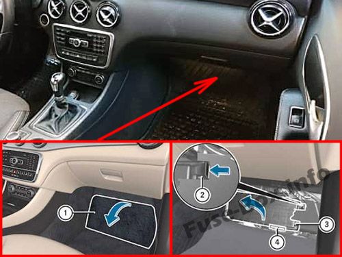 Sigortaların yolcu kabinindeki yeri: Mercedes-Benz A-Class (2013-2018)