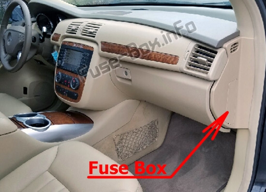 Sigortaların yolcu bölmesindeki yeri: Mercedes-Benz R-Class (W251; 2005-2013)
