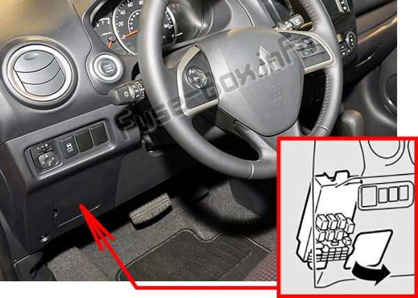Sigortaların yolcu bölmesindeki yeri: Mitsubishi Mirage (2014-2018)