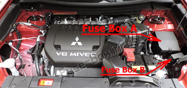 Sigortaların motor bölmesindeki yeri: Mitsubishi Outlander (2014-2019 ..)