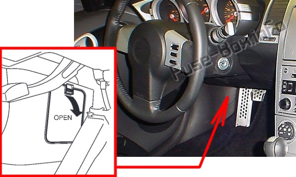 Sigortaların yolcu bölmesindeki yeri: Nissan 350Z (2003-2008)