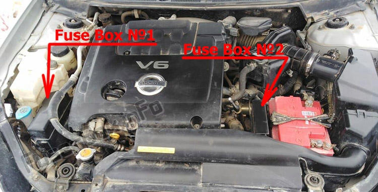 Sigortaların motor bölmesindeki yeri: Nissan Teana (J31; 2003-2008)
