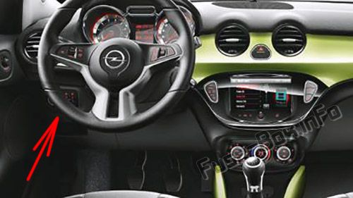 Sigortaların yolcu kabinindeki yeri (LHD): Opel / Vauxhall Adam (2014-2018 -...)