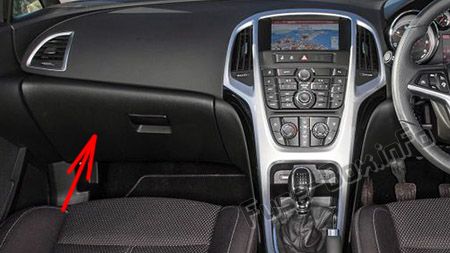 Sigortaların yolcu bölmesindeki yeri (RHD): Opel / Vauxhall Astra J (2009-2018)
