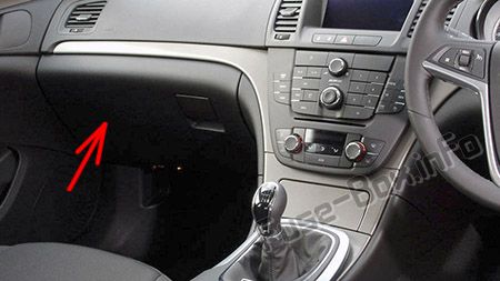 Sigortaların yolcu bölmesindeki yeri (RHD): Opel / Vauxhall Insignia A (2009-2017)