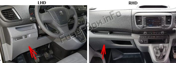 Sigortaların yolcu bölmesindeki yeri: Peugeot Expert VU / Traveler (2016-2019 ..)