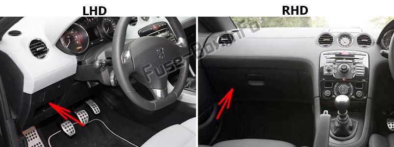 Sigortaların yolcu bölmesindeki yeri: Peugeot RCZ (2009-2015)