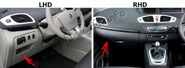 Sigortaların yolcu bölmesindeki yeri: Renault Scenic III (2010-2016)