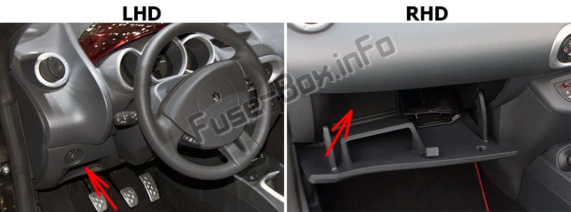 Sigortaların yolcu bölmesindeki yeri: Renault Wind Roadster (2010-2013)