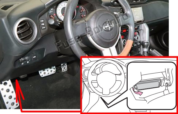 Sigortaların yolcu bölmesindeki yeri: Scion FR-S (2012-2016)