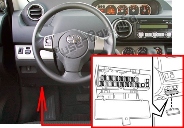 Sigortaların yolcu bölmesindeki yeri: Scion xB (2007-2015)