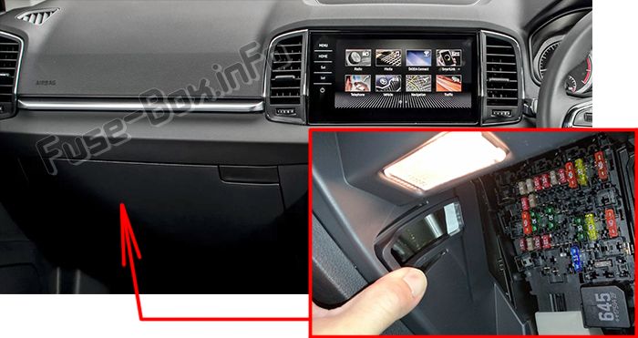 Sigortaların yolcu kabinindeki yeri (RHD): Skoda Karoq (2017, 2018, 2019 -...)