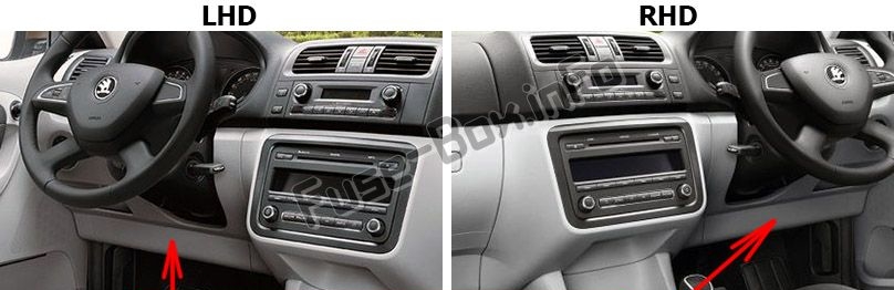 Sigortaların yolcu bölmesindeki yeri: Skoda Roomster (2006-2015)