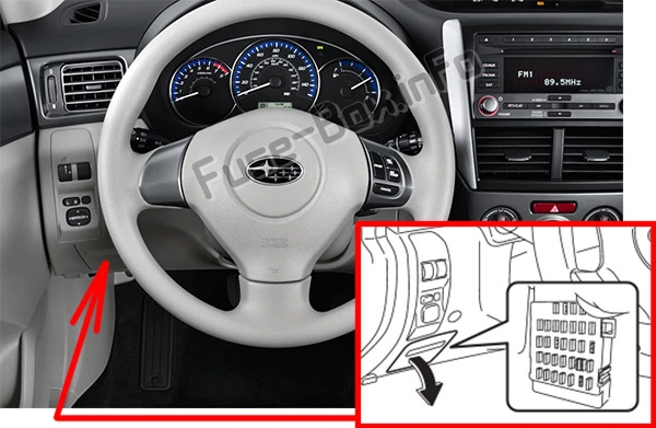 Sigortaların yolcu bölmesindeki yeri: Subaru Forester (SH; 2008-2012)