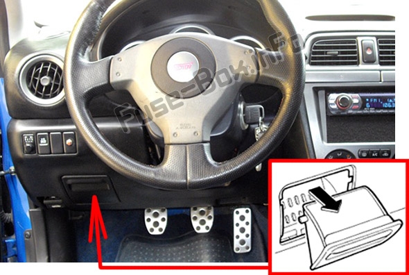 Sigortaların yolcu bölmesindeki yeri: Subaru Impreza (2001-2007)