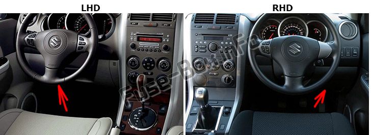 Sigortaların yolcu bölmesindeki yeri: Suzuki Grand Vitara (2005-2015)