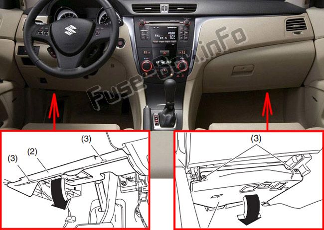 Sigortaların yolcu bölmesindeki yeri: Suzuki Kizashi (2010-2013)
