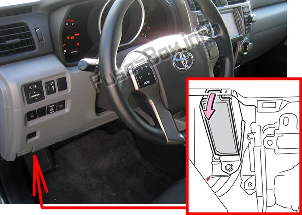 Sigortaların yolcu bölmesindeki yeri: Toyota 4Runner (N280; 2010-2017)