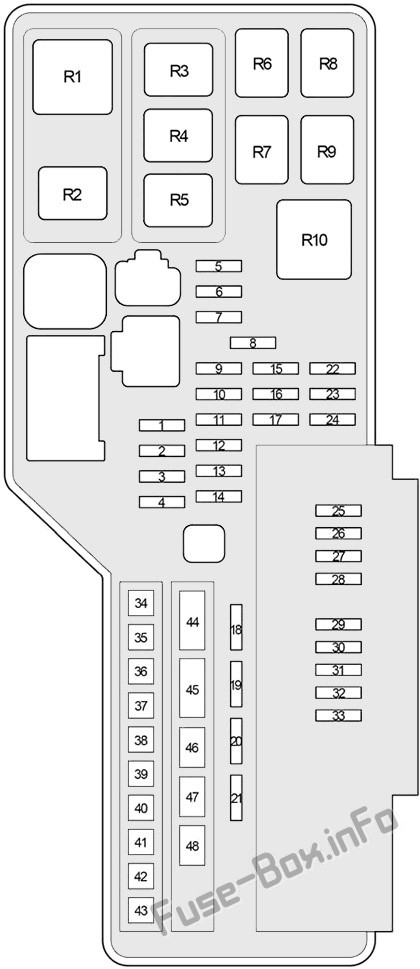 Kaputun altındaki sigorta kutusunun şeması: Toyota Camry (2007, 2008, 2009, 2010, 2011, 2011)