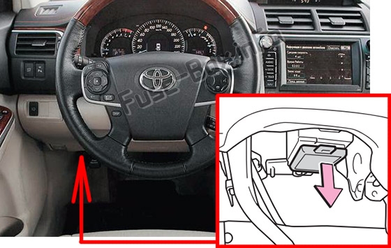 Sigortaların yolcu bölmesindeki yeri: Toyota Camry (XV50; 2012-2017)