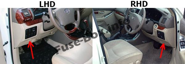 Sigortaların yolcu bölmesindeki yeri: Toyota Land Cruiser Prado (2002-2009)