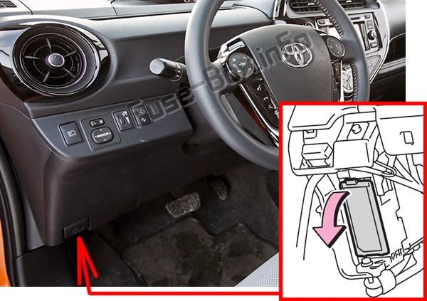 Sigortaların yolcu bölmesindeki yeri: Toyota Prius C (2012-2017)