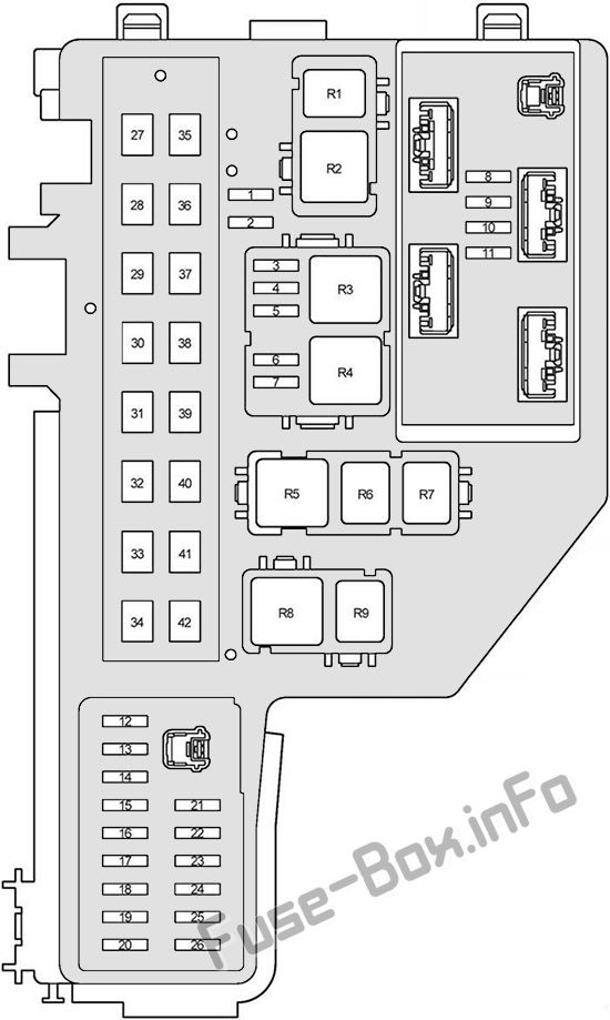 Kaputun altındaki sigorta kutusunun şeması: Toyota Prius (2004, 2005, 2006, 2007, 2008, 2009)