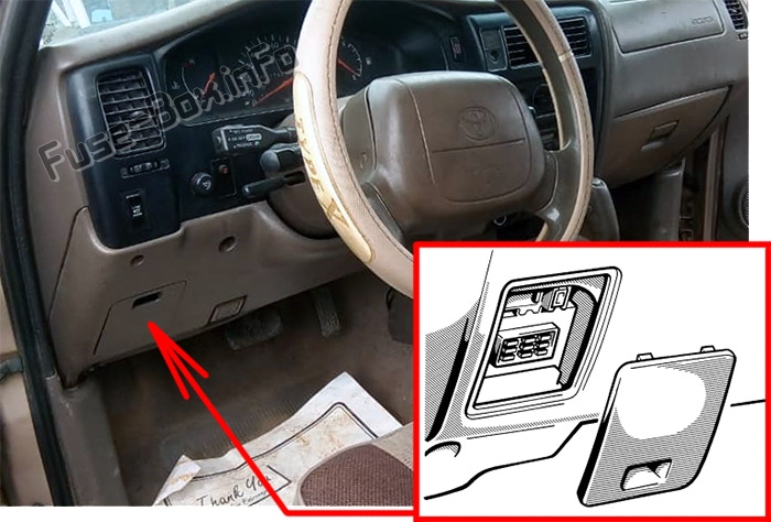 Sigortaların yolcu bölmesindeki yeri: Toyota Tacoma (1995-2000)