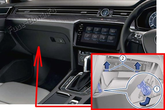 Sigortaların yolcu kabinindeki yeri (RHD): Volkswagen Arteon (2017, 2018, 2019)