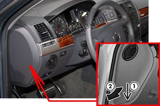 Sigortaların yolcu bölmesindeki yeri: Volkswagen Touareg (2006-2010)