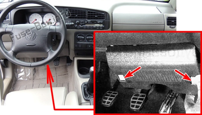 Sigortaların yolcu bölmesindeki yeri: Volkswagen Vento / Jetta (1992-1999)