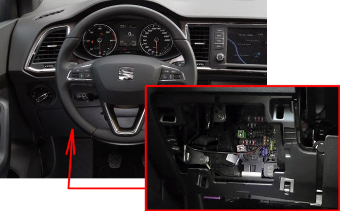 Sigortaların yolcu kabinindeki yeri (LHD): SEAT Ateca (2016-2019 -...)