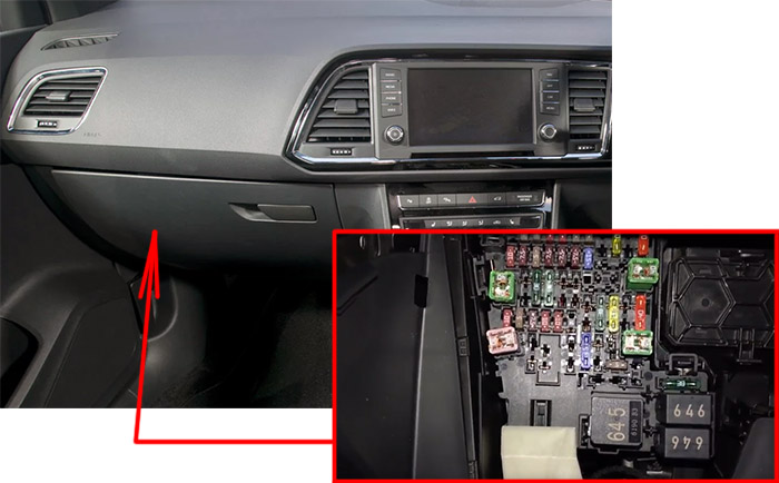 Sigortaların yolcu kabinindeki yeri (RHD): SEAT Ateca (2016-2019 -...)